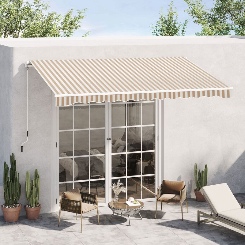 Beige Patio Shield: 13x8 Ft Retractable Striped Sunshade
