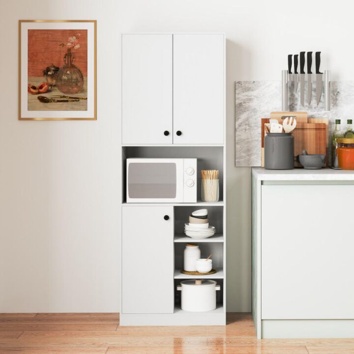 Kitchen Pantry Storage Cabinet with Microwave Stand and Open Shelves
