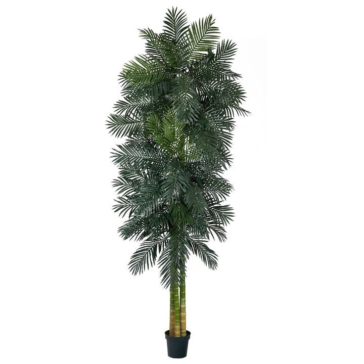 Hivvago 10 Feet Triple Stalk Golden Cane Artificial Palm Tree