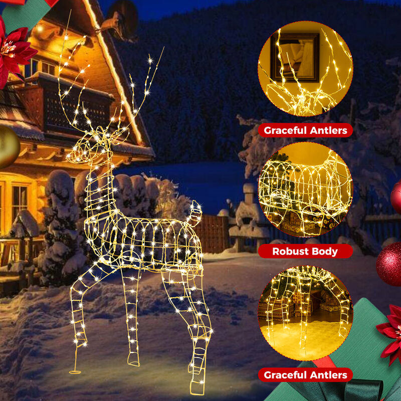 Pre-Lit Christmas Reindeer with 300 Warm White LED Lights and Zip Ties