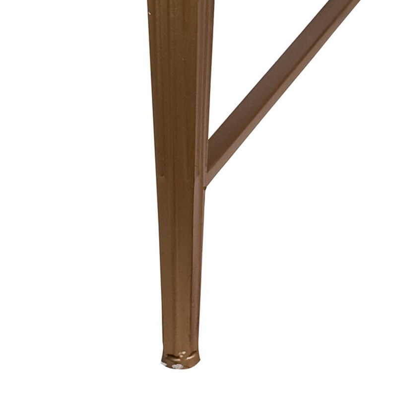 32 Inch Metal Cocktail Table, Circular Pattern Edged Round Top, Copper-Benzara