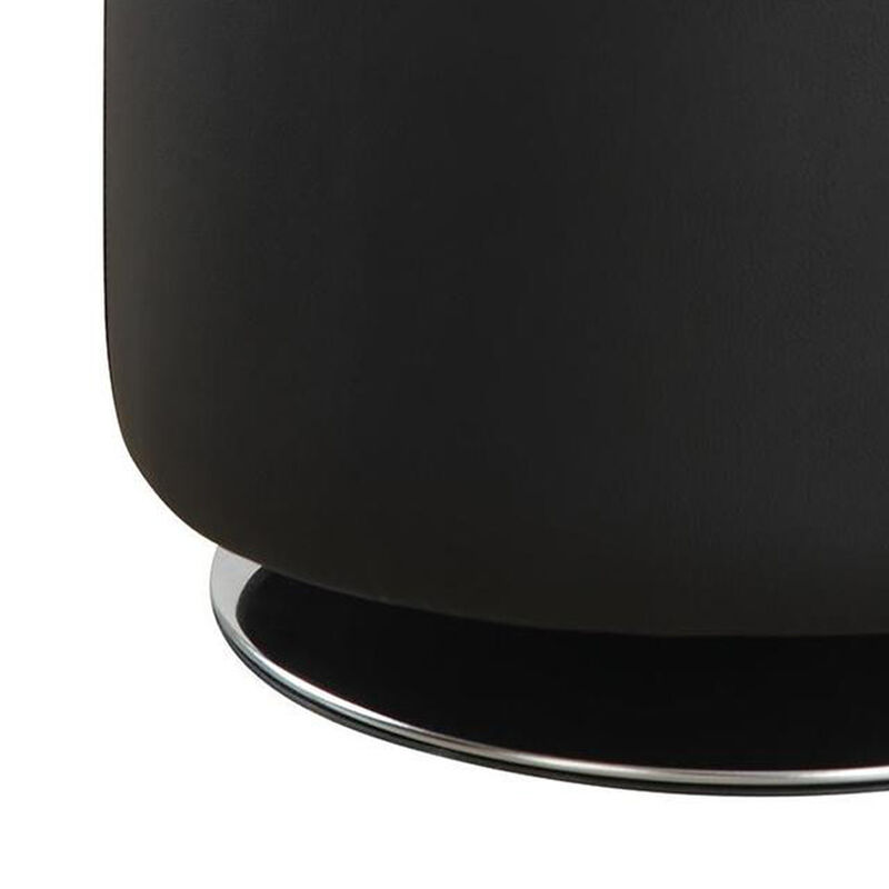 Round Leatherette Swivel Ottoman with Tufted Seat, Black-Benzara
