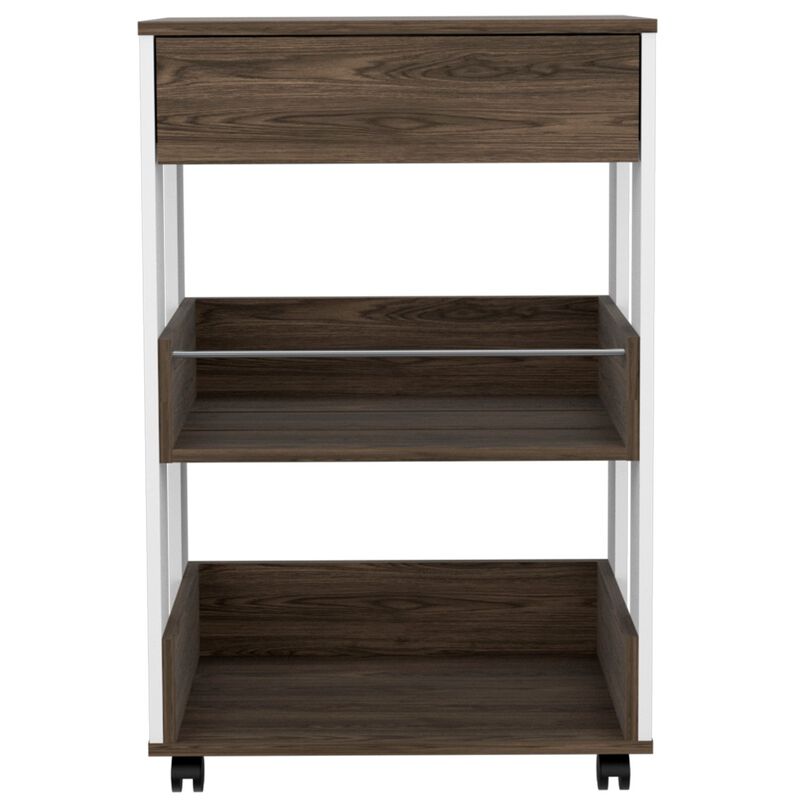 Verona Kitchen Cart, Three Shelves, Four Casters - White Dark Walnut