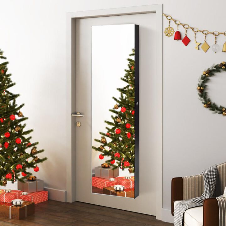 Hivvago Wall and Door Mounted Mirrored Jewelry Cabinet with Lights