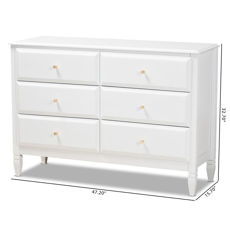 Baxton Studio Naomi Classic and Transitional White Finished Wood 6-Drawer Bedroom Dresser