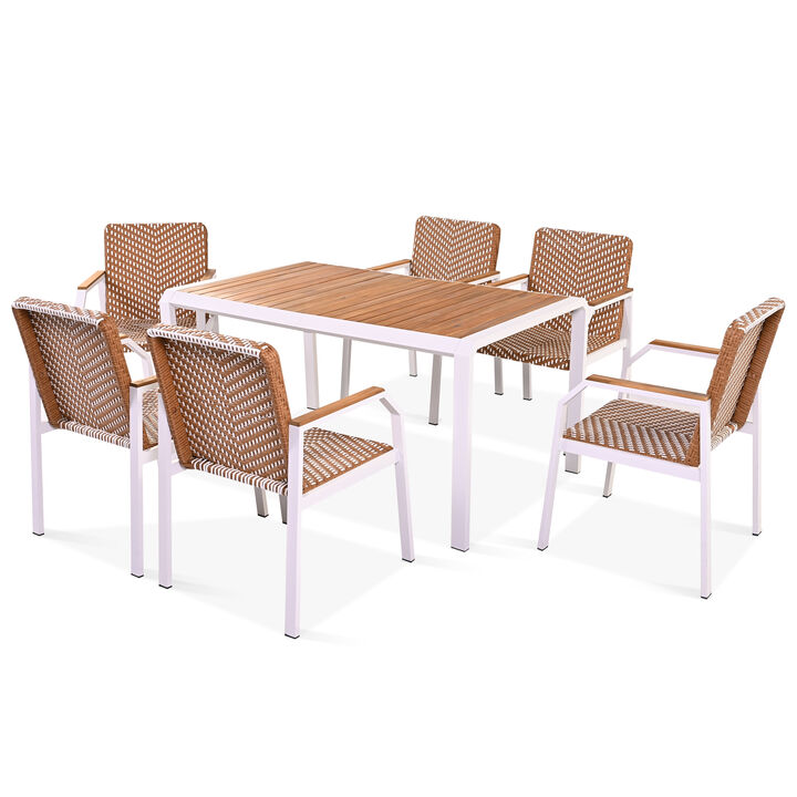 Merax 7 Pieces Patio Dining Table Chairs Outdoor Dining Set