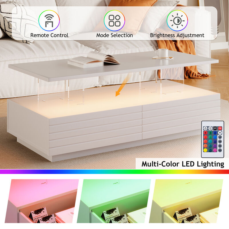 Merax Modern Rectangular Coffee Table with LED Lights