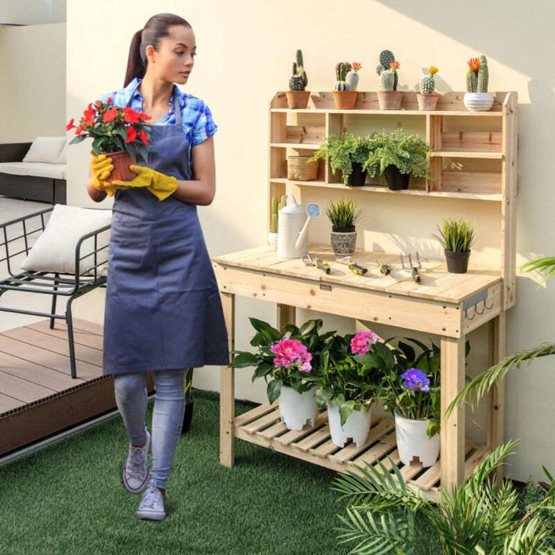 Hivvago Large Garden Potting Bench Table with Display Rack and Hidden Sink
