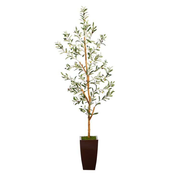 Nearly Natural 5.5-in Olive Artificial Tree in Bronze Metal Planter