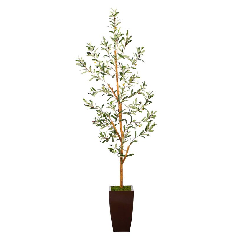 Nearly Natural 5.5-in Olive Artificial Tree in Bronze Metal Planter