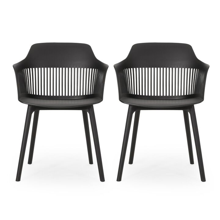 Outdoor Patio Chair Set of 2, Curved Back, Weather Resistant Black Finish