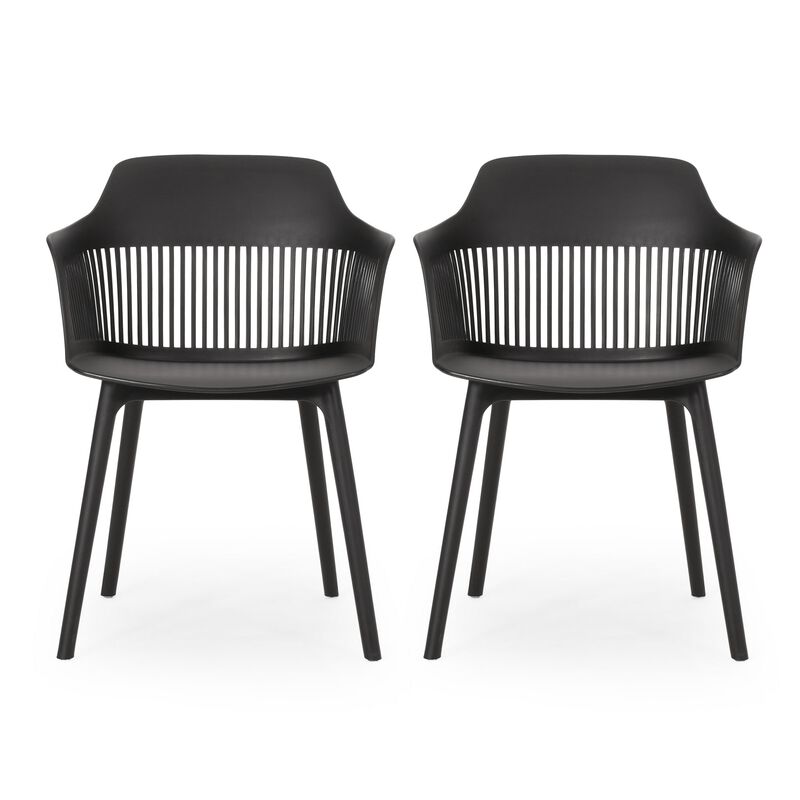 Outdoor Patio Chair Set of 2, Curved Back, Weather Resistant Black Finish