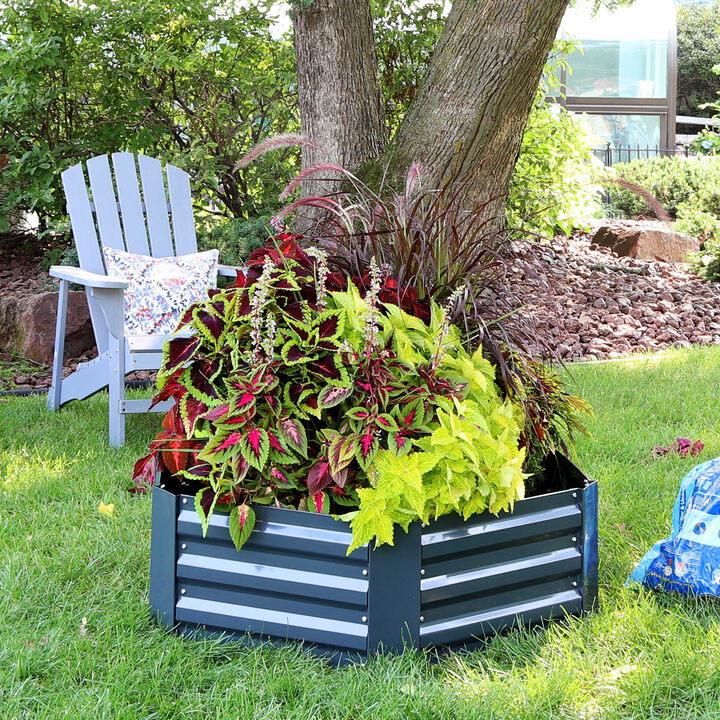 Sunnydaze Galvanized Steel Hexagon Raised Garden Bed - 40 in