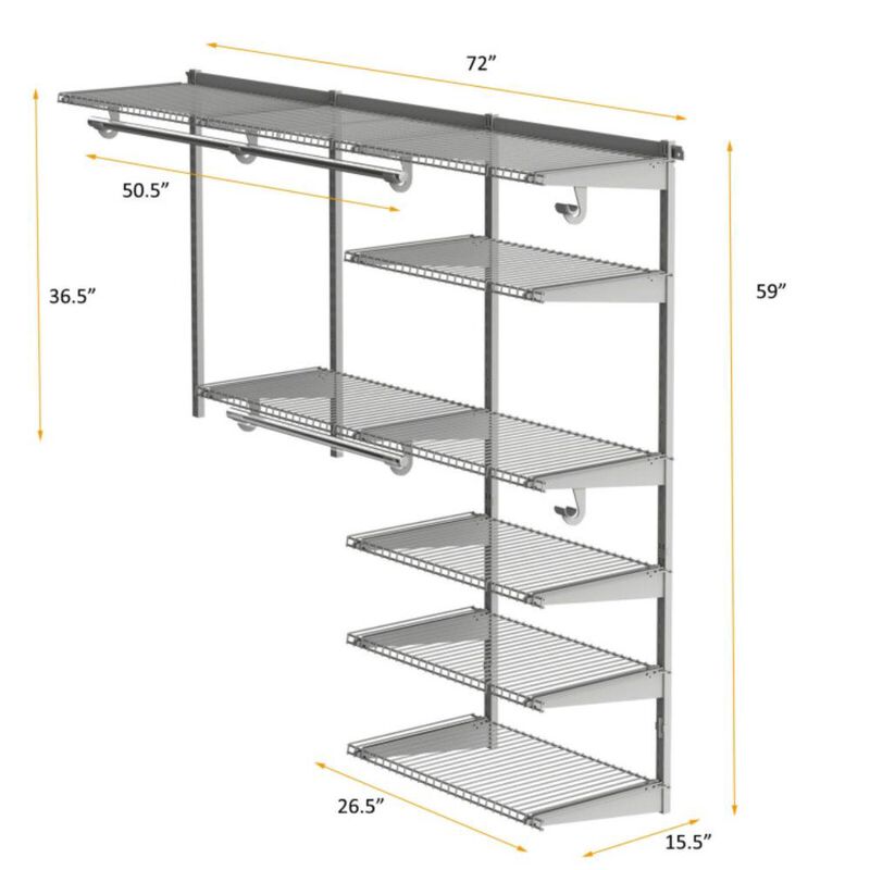 Hivvago Adjustable Closet Organizer Kit with Shelves and Hanging Rods for 4 to 6 Feet