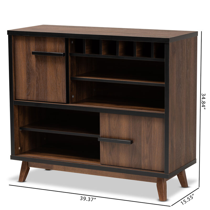 Baxton Studio Margo  Two Tone Walnut Brown and Black Finished Wood Wine Storage Cabinet
