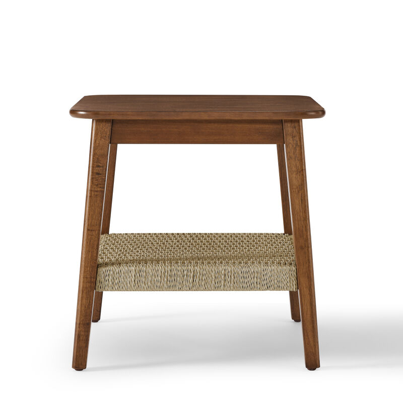 Boho Mid-Century Woven Side Table with Storage