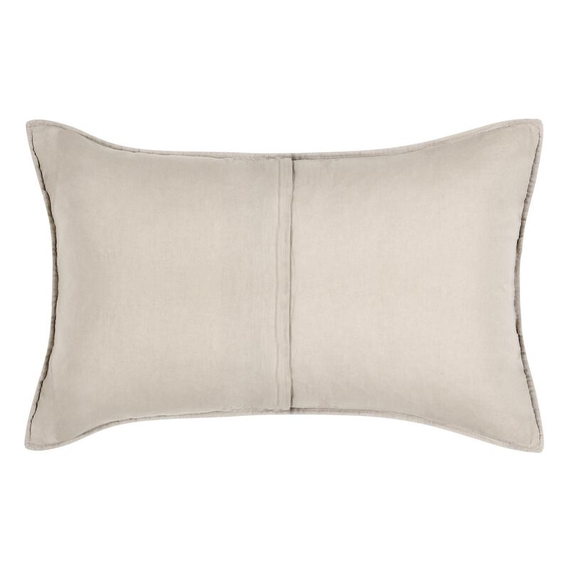 Rawi Lumbar King Pillow Sham, 20x36 Beige Channel Stitch Ramie Cotton - Benzara