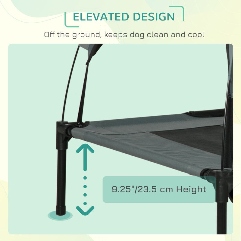 Shaded Canine Comfort: 48" Gray Elevated Dog Bed with UV Canopy