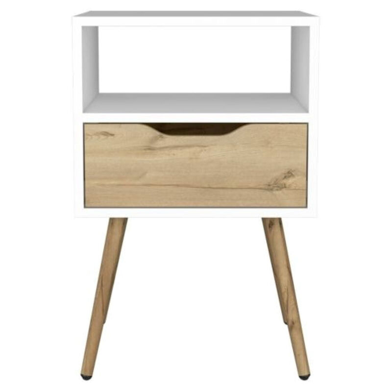 Nightstand Fugaz, Bedroom, White / Light Oak