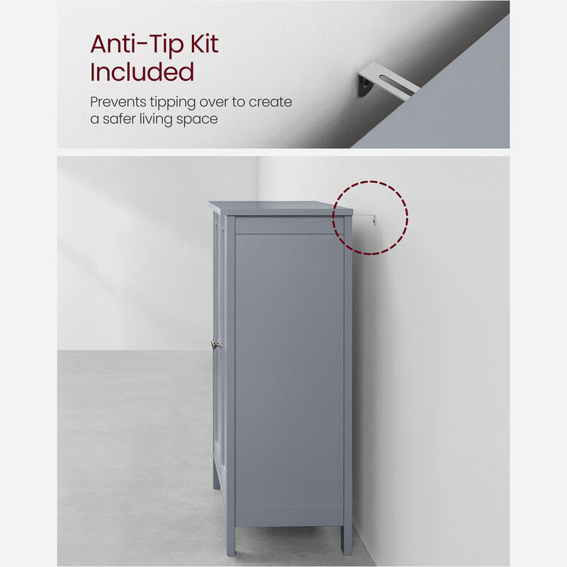 Bathroom Floor Storage Cabinet with Double Door Adjustable Shelf