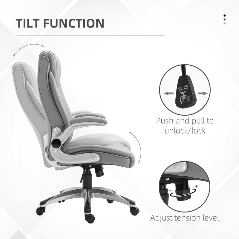 Gray Office Comfort: High-Back Faux Leather Rocker Chair