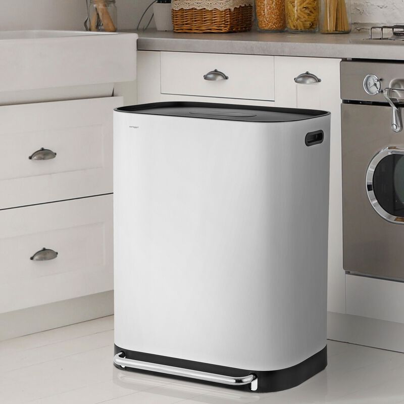 Beni Kitchen Trash/Recycling Double-Bucket Step-Open Trash Can with Liners