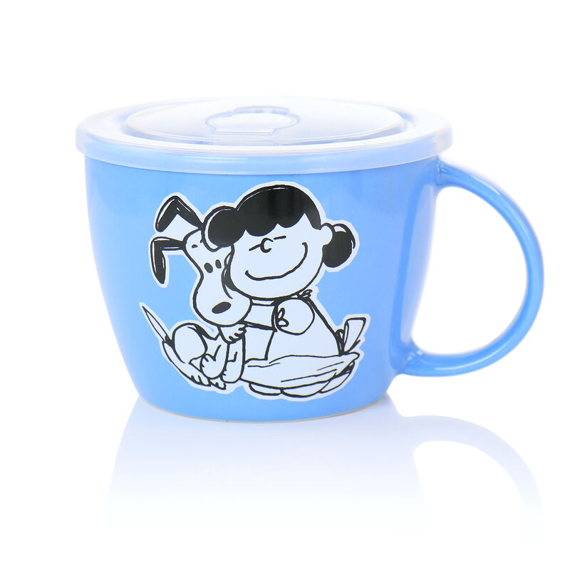 Gibson Peanuts 70th Anniversary 4 Piece Stoneware 23.5oz Soup Bowl Set with Vented Lids in Assorted Colors