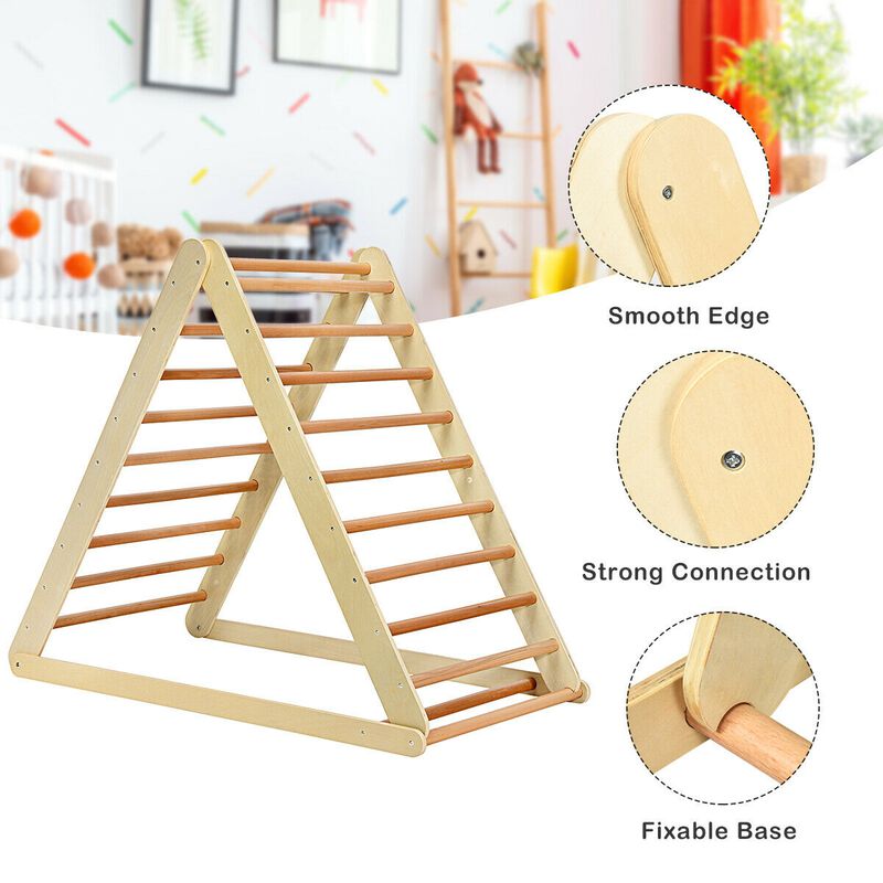 Foldable Wooden Triangle Climber with Reversible Ramp for Kids