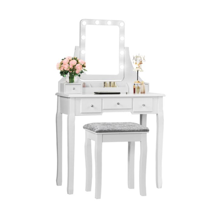 Hivvago Vanity Dressing Table Set with 10 Dimmable Bulbs and Cushioned Stool