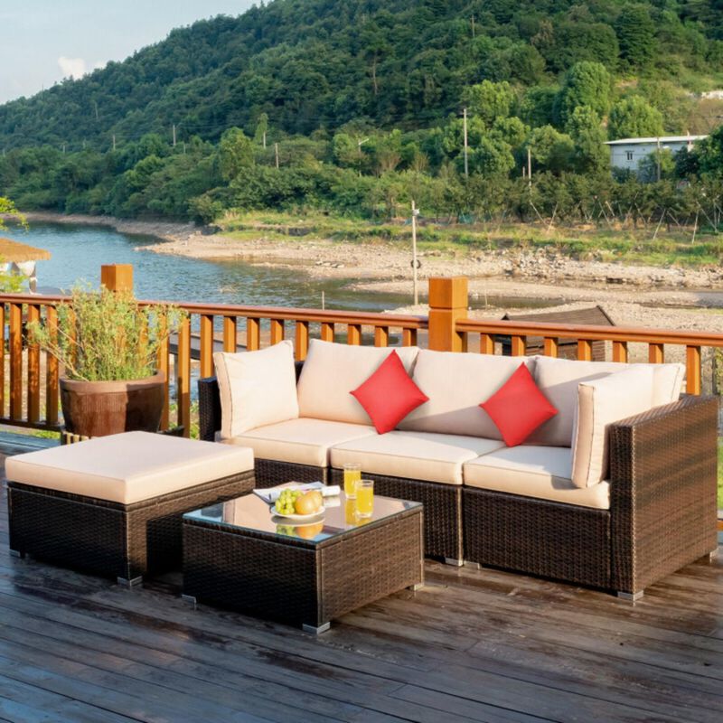 Hivvago 5 Pieces Outdoor Patio Rattan Furniture Set With Cushions