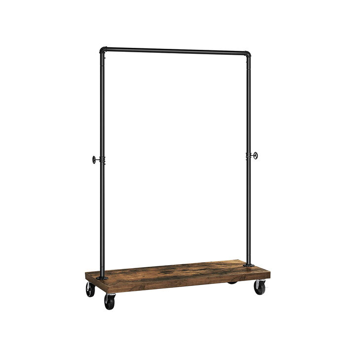 Heavy-Duty Industrial Pipe Style Rolling Clothes Rack with Shelf - Rustic Brown & Black