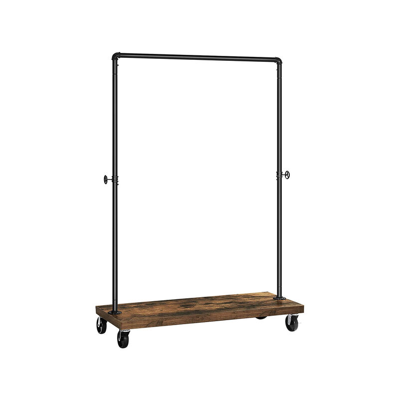 Heavy-Duty Industrial Pipe Style Rolling Clothes Rack with Shelf - Rustic Brown & Black