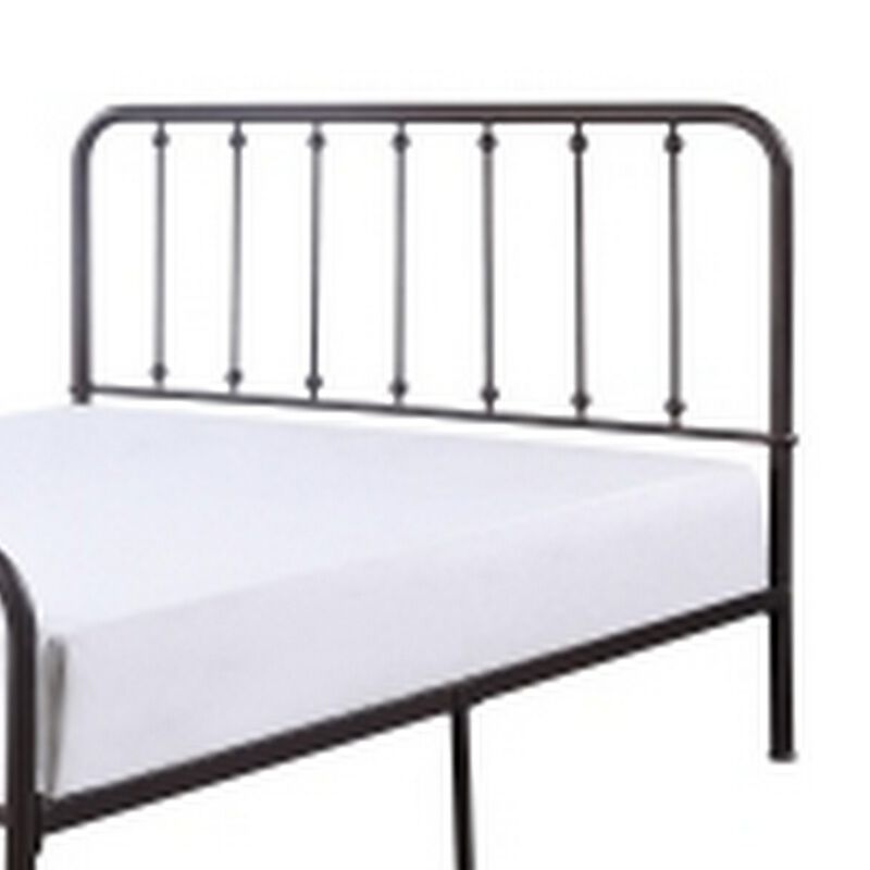 Ken Queen Bed, Vertical Slatted Headboard, Footboard, Dark Bronze Metal - Benzara
