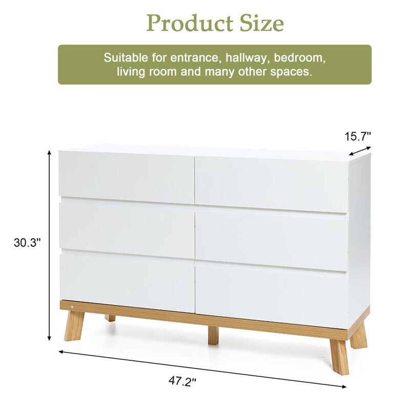 LuxenHome Modern White Wood 6-Drawer Dresser