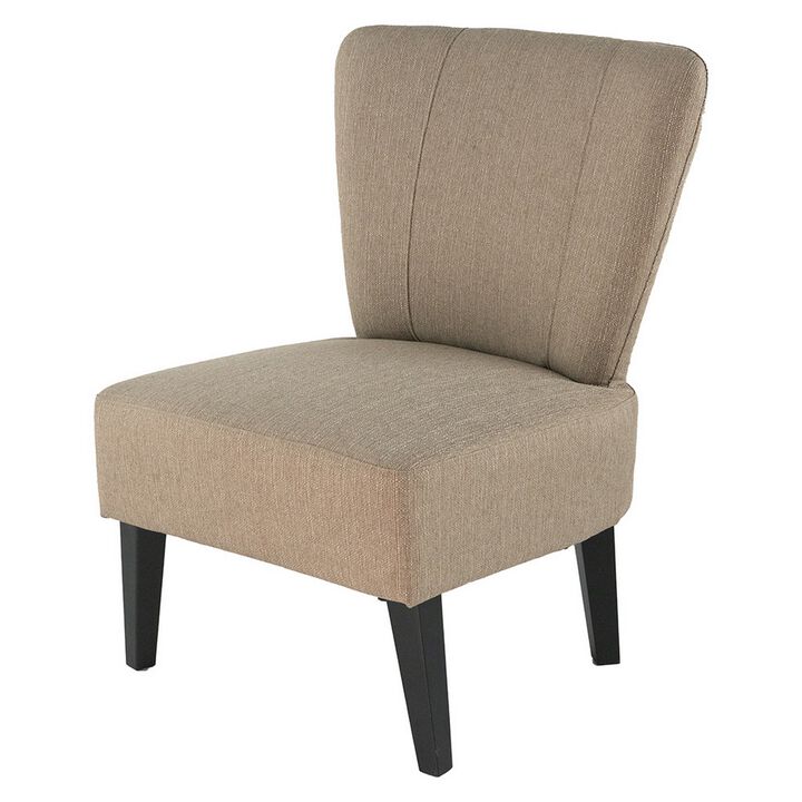 28 Inch Accent Chair, Padded Back, Black Legs, Beige Fabric Upholstery - Benzara