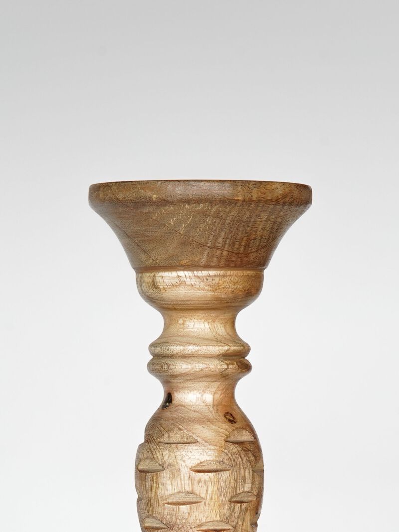 Traditional Wallnut Eco-friendly Handmade Mango Wood Set Of Three 6",9" & 12" Pillar Candle Holder