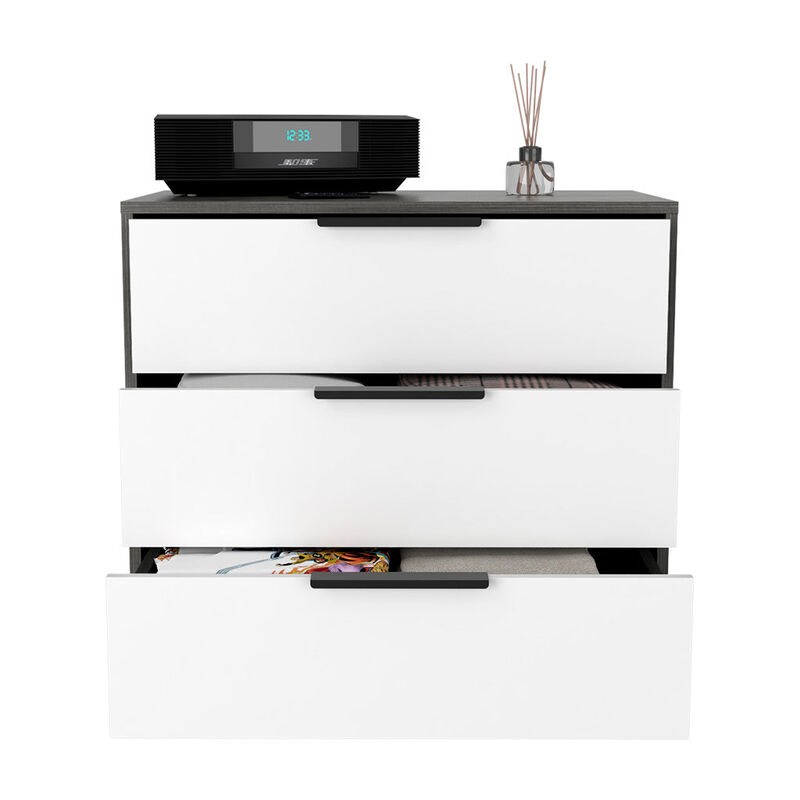 Kaia 3 Drawers Dresser, Superior Top -Smokey Oak / White