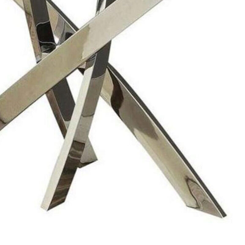 Rectangular Glass Top Sofa Table with Criss Cross Base, Silver and Clear - Benzara