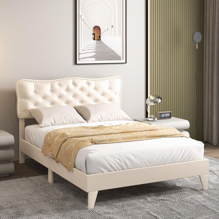 Hivvago Bed Frame with Nail Headboard and Wooden Slats
