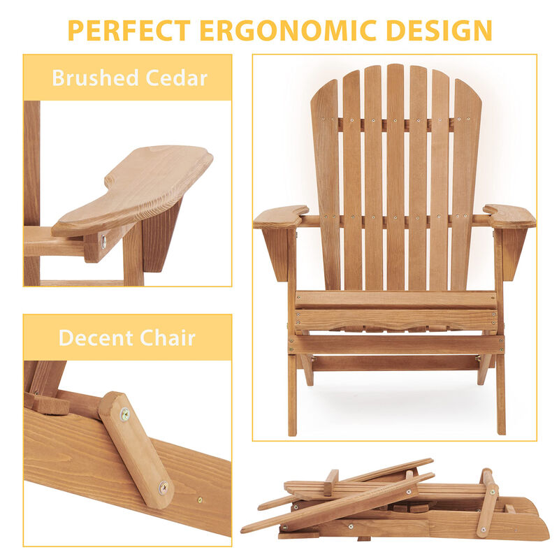 Wooden Outdoor Folding Adirondack Chair Set Of 2 Wood Lounge Patio Chair For Garden, Garden