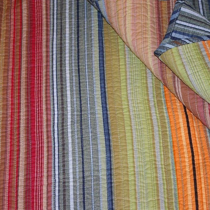 Hivvago Full / Queen 100% Cotton Quilt Set with Red Orange Blue Brown Stripes