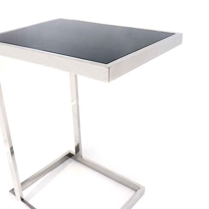 Pasargad Home Luxe Glass & Steel End Table, Black/Chrome