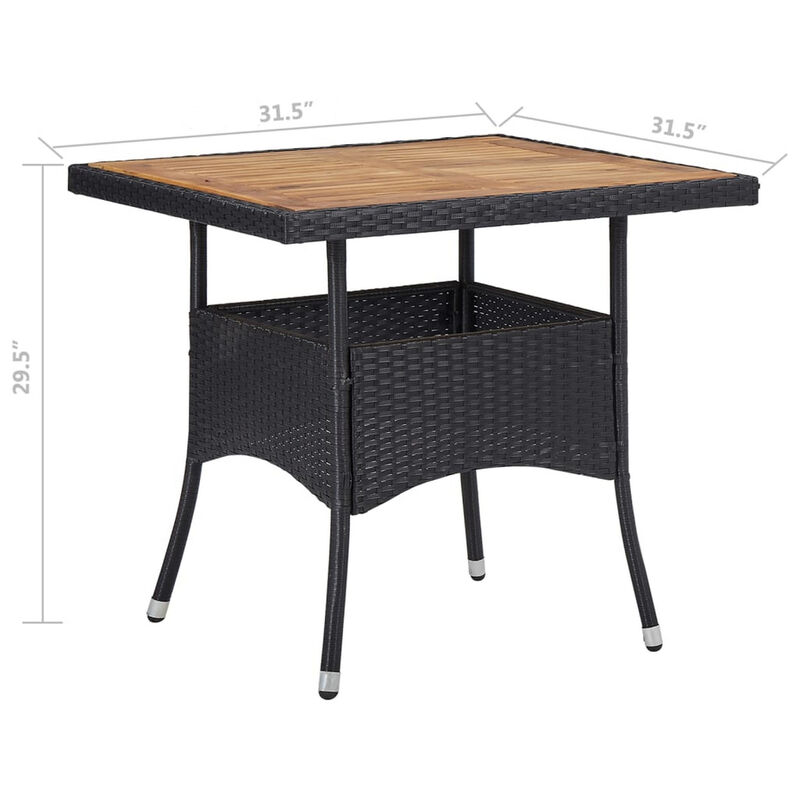 Outdoor Dining Table, 31 Inch Square Acacia Wood Top Black Rattan Base - Benzara