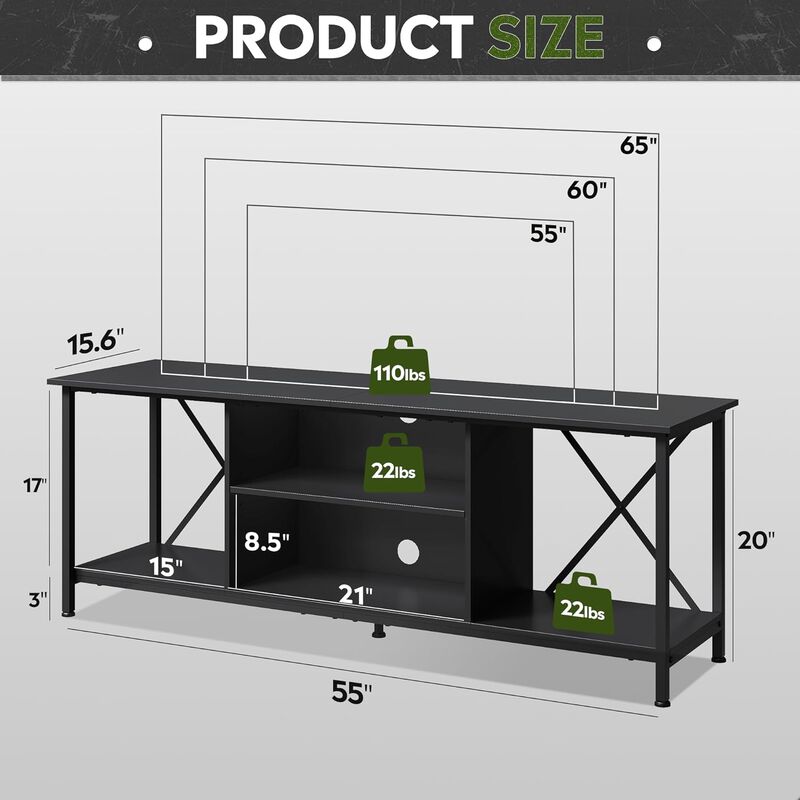 Black 55" Entertainment Center,Living Room TV Stand