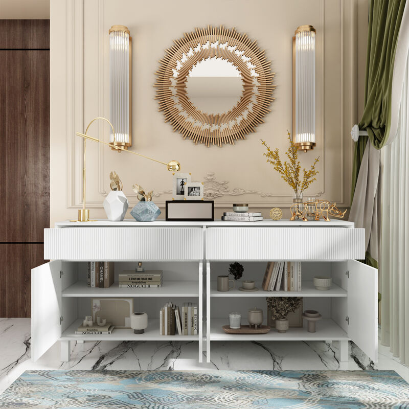 FUFU&GAGA White Storage Cabinet with Multiple Doors and Shelves, (63"W x 15.7"D x 29.7"H),White