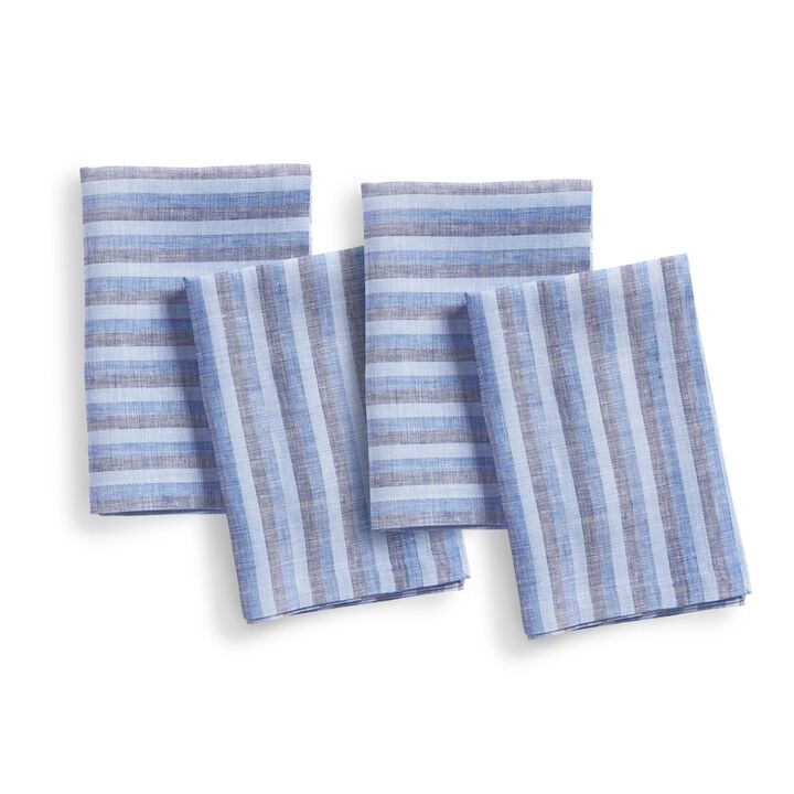 Solino Home 100% Pure Linen Bistro Blue Dinner Napkins 20 x 20 Inch Set of 4