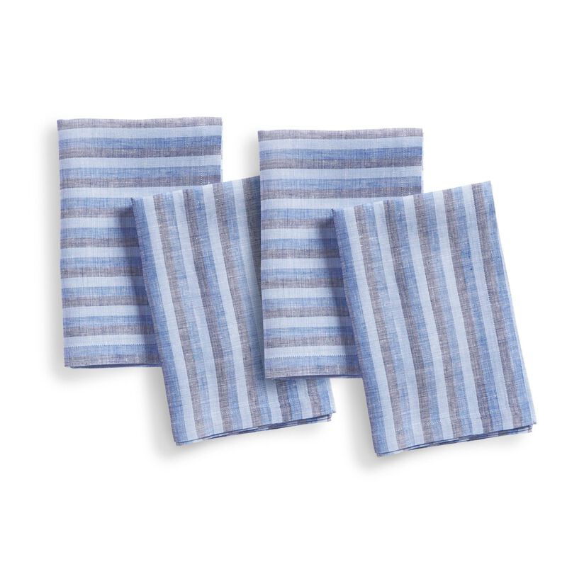 Solino Home 100% Pure Linen Bistro Blue Dinner Napkins 20 x 20 Inch Set of 4