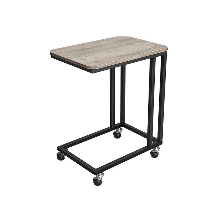 Rolling C-Shaped End Table with Metal Frame for Living Room or Bedroom