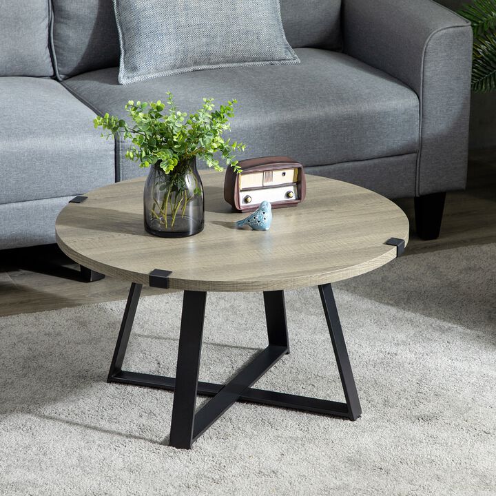 Light Slate Grey Accent: Circular Coffee Table with Steel Legs