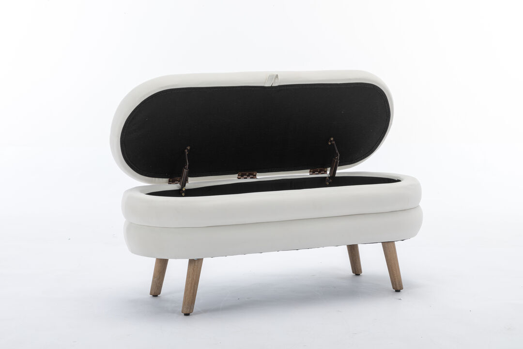 Fabric Storage Bench with Wood Legs for Living Room and Bedroom